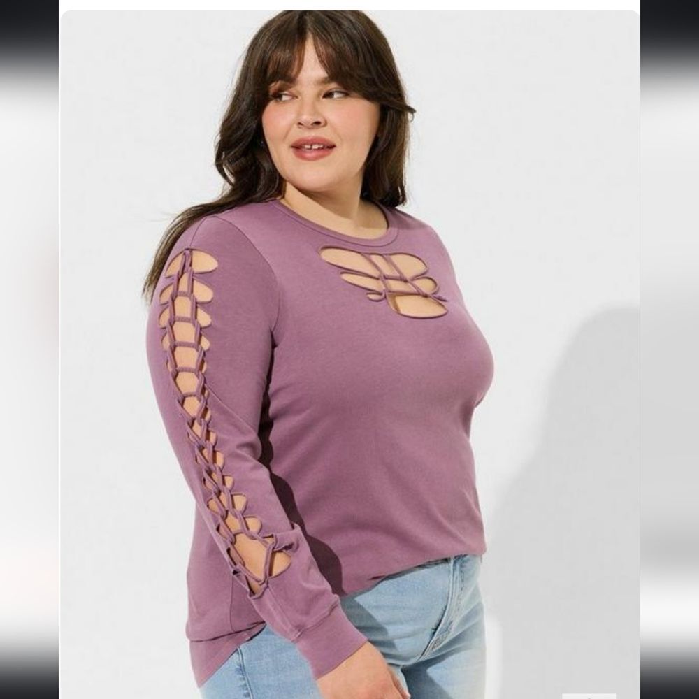 Torrid Purple Long Sleeve Top with Cutout Details